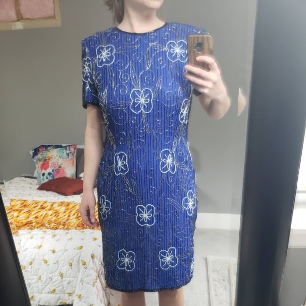 vintage blue beaded dress